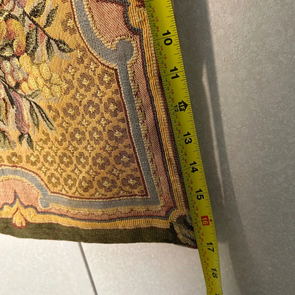 J.Pansu Vintage French Tapestry Pillow cover sham gold fruit bouquet 100% cotton